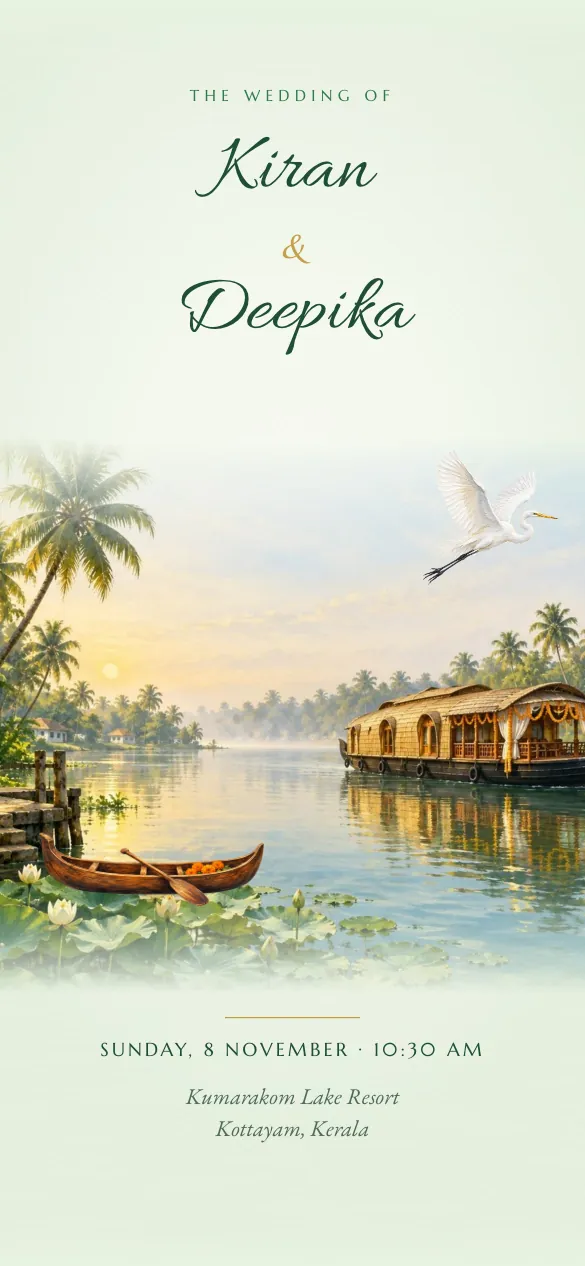 Backwaters Indian wedding invitation design