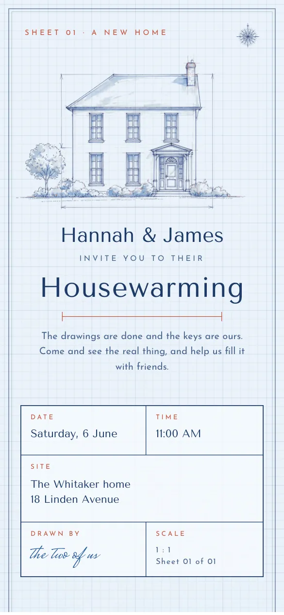 Blueprint Housewarming invitation design