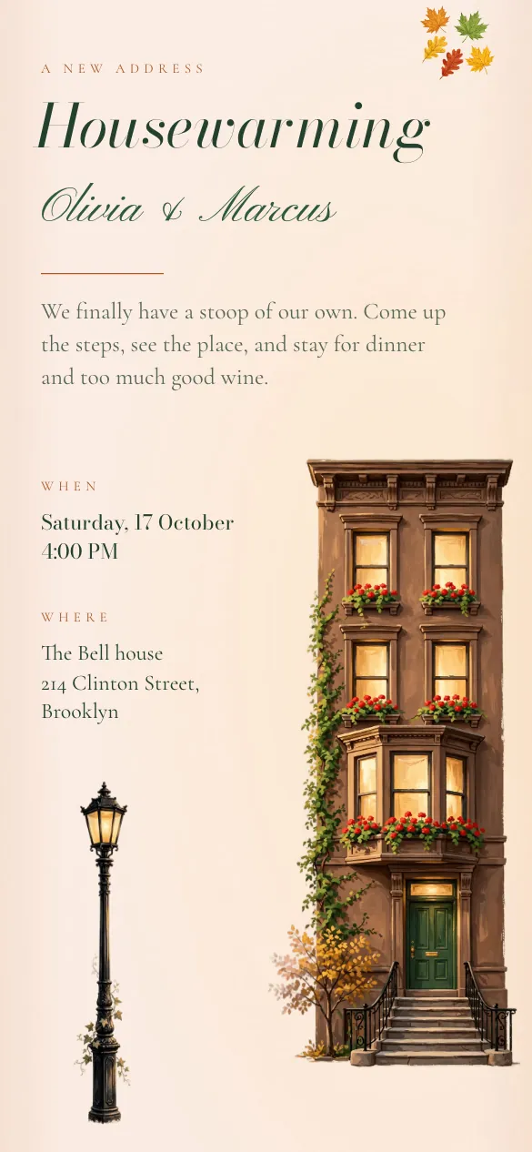 Brownstone Housewarming invitation design