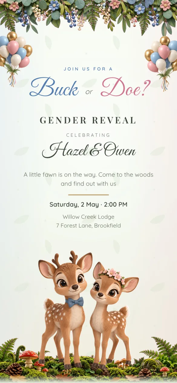 Buck or Doe? Gender reveal invitation design