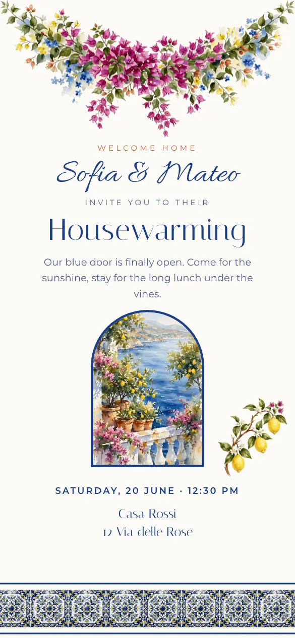 Casa Azul Housewarming invitation design