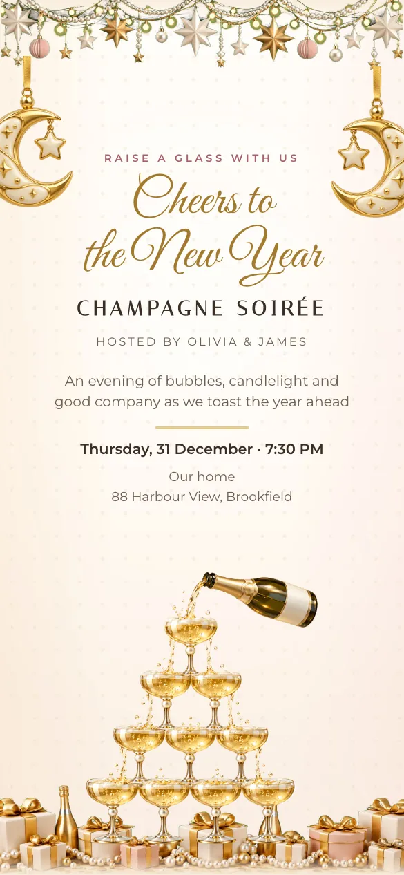 Champagne Toast New Year invitation design