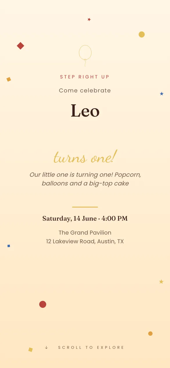 Circus One First birthday invitation design