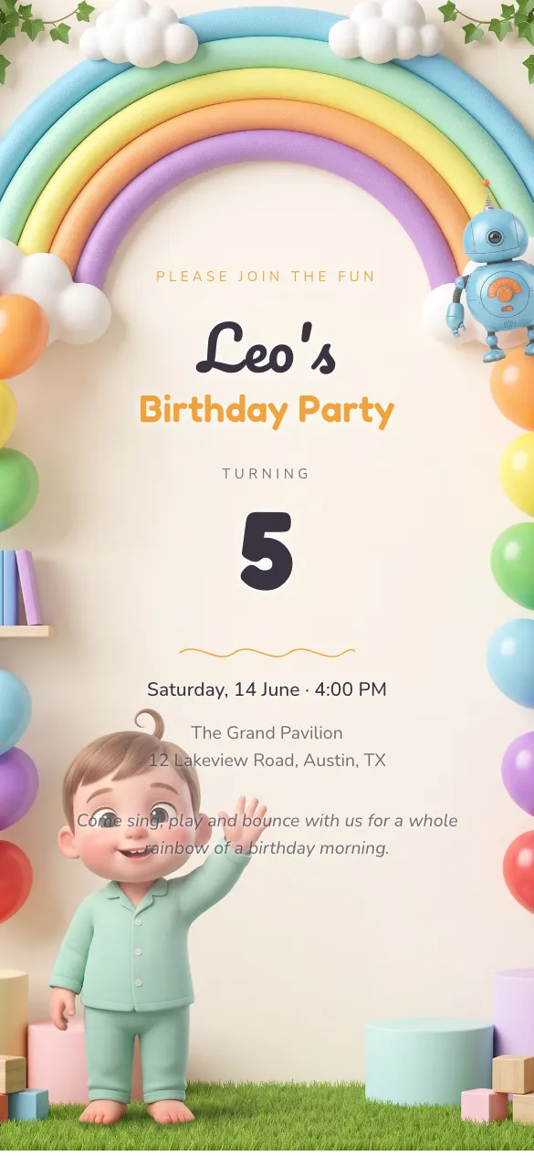 Rainbow Playroom Kids' birthday invitation design