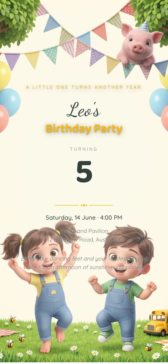 Sing-Along Meadow Kids' birthday invitation design