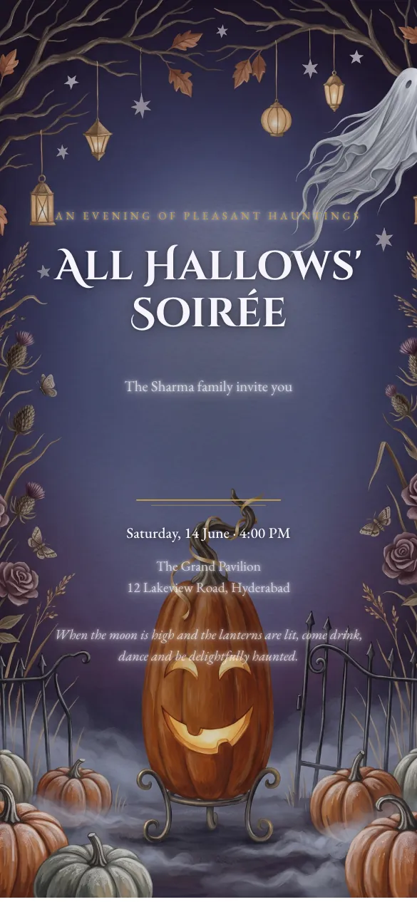 Moonlit Hallows Halloween invitation design