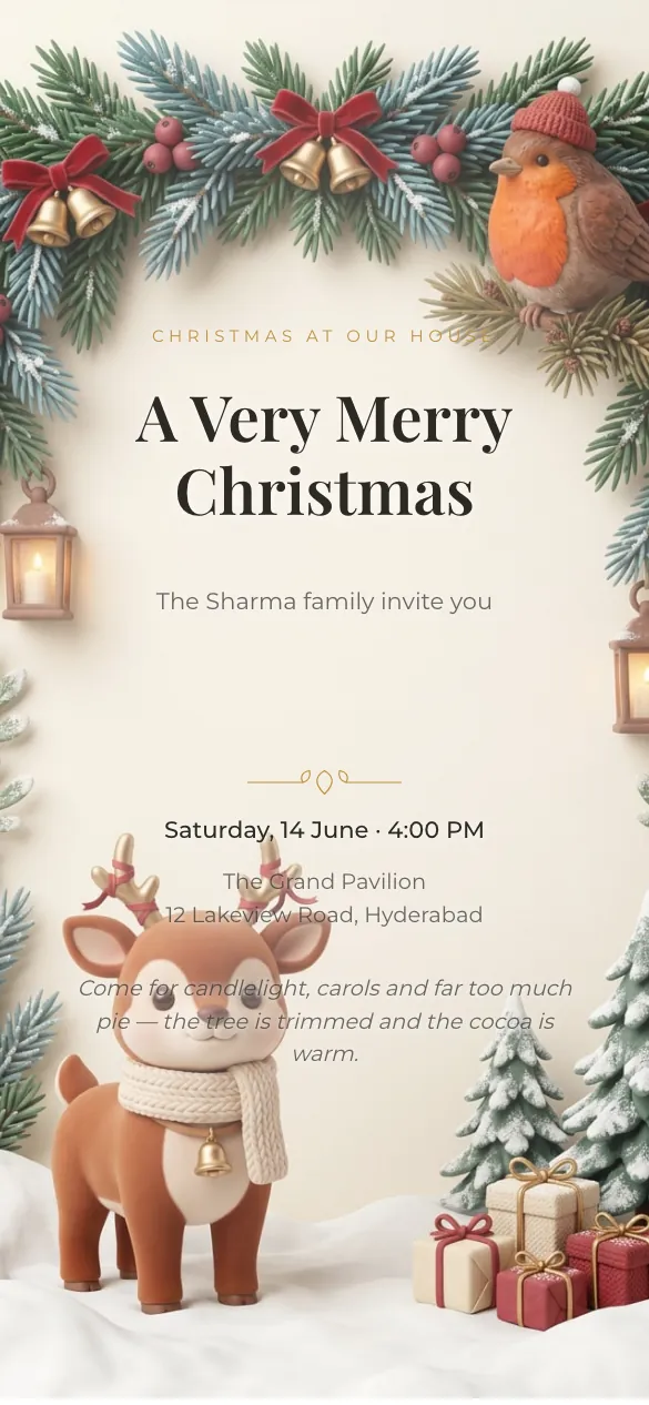 Evergreen & Gilt Christmas invitation design