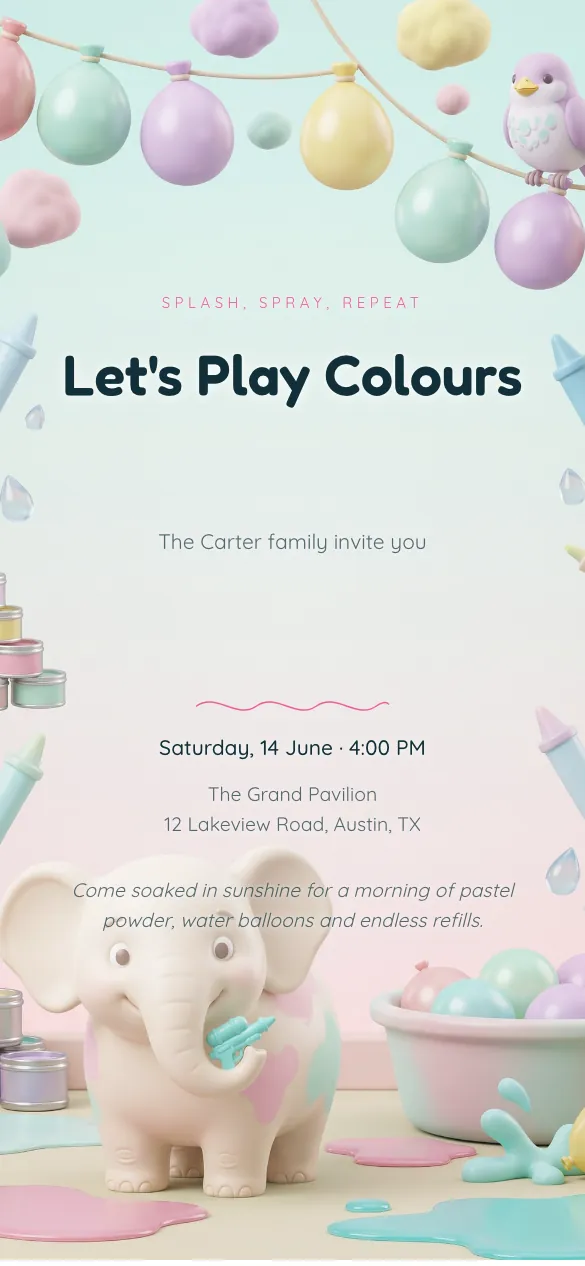 Water Balloon Mint Holi invitation design