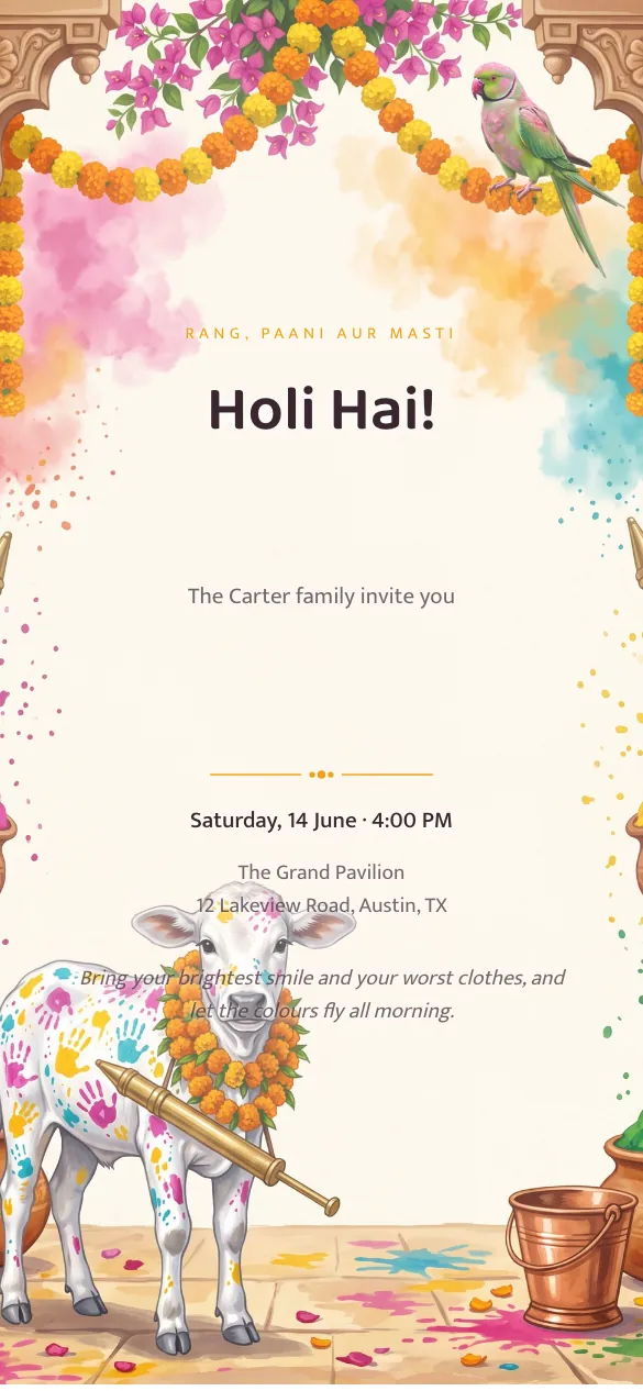 Gulal & Pichkari Holi invitation design