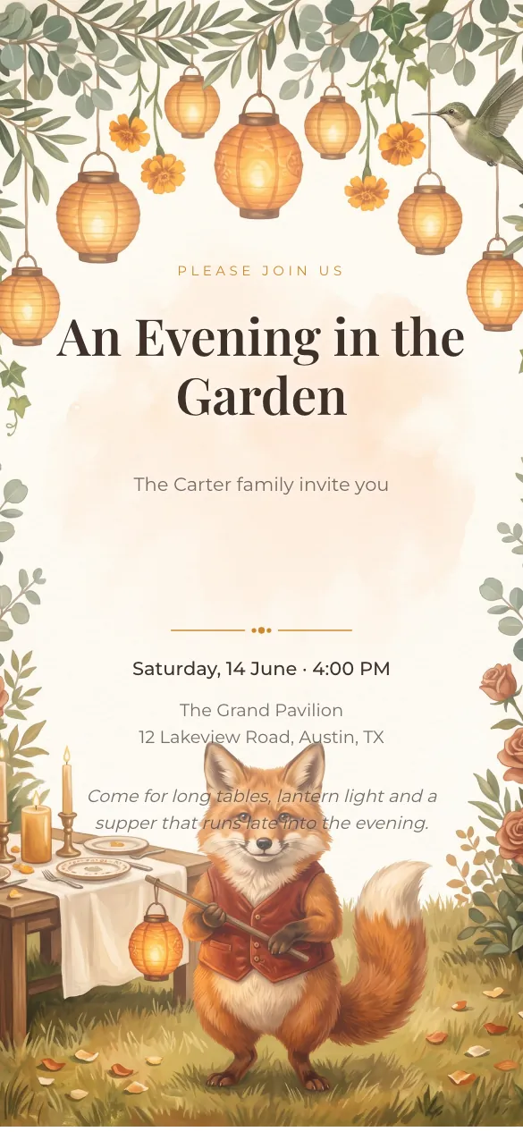 Lantern Garden Supper Party invitation design