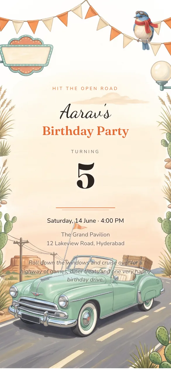Sunset Speedway Drive Kids' birthday invitation design