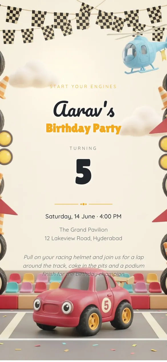 Checkered Flag Club Kids' birthday invitation design
