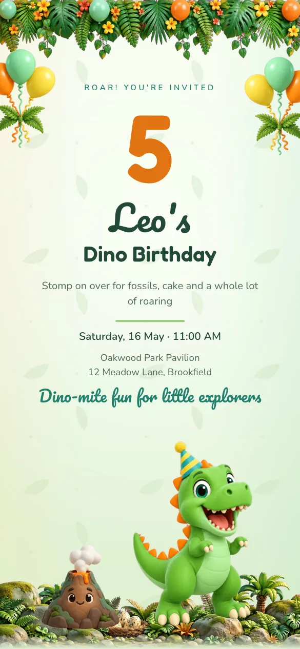 Dino Roar Kids' birthday invitation design