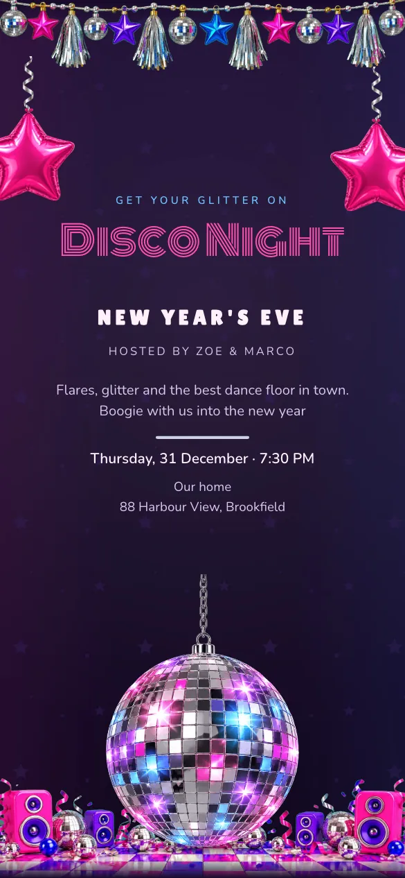 Disco Night New Year invitation design