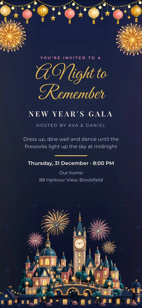 Fireworks Gala New Year invitation design