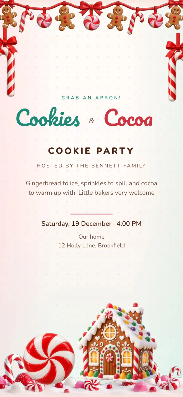 Gingerbread Lane Christmas invitation design