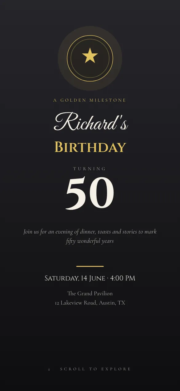Golden Fifty Milestone birthday invitation design
