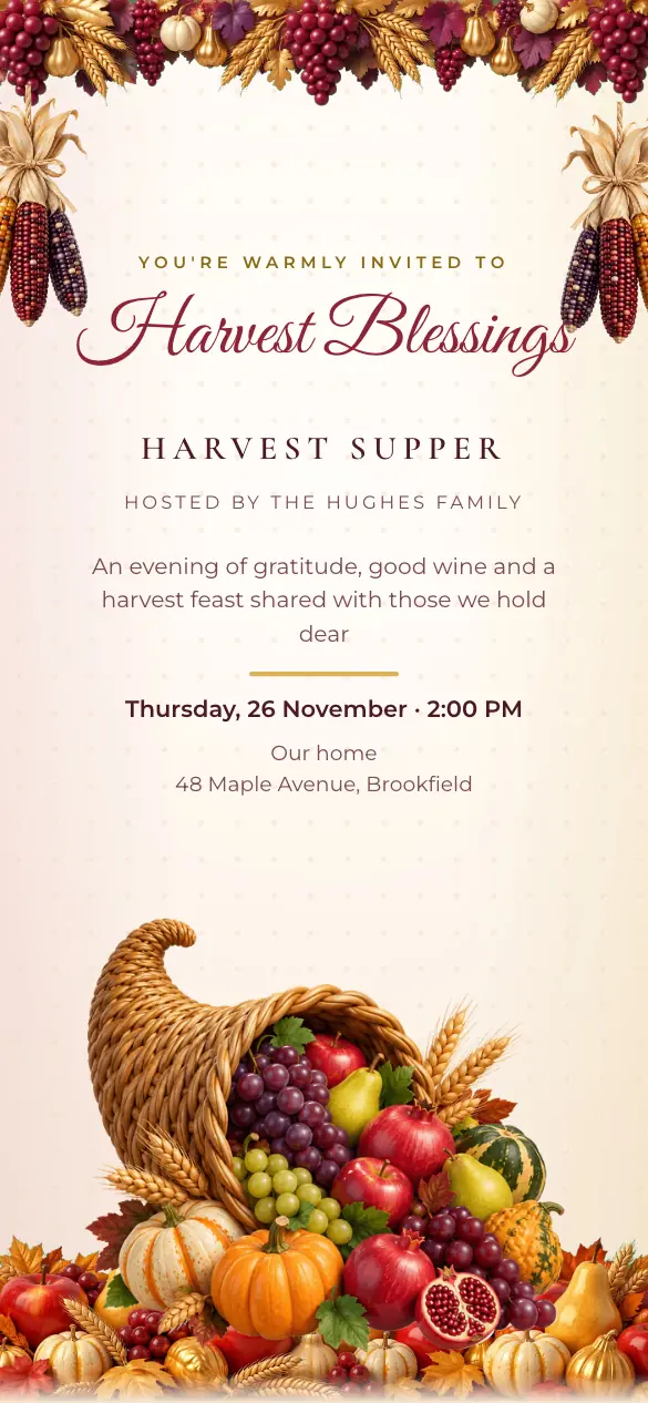 Harvest Horn Thanksgiving invitation design