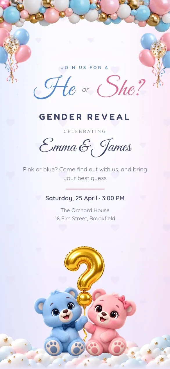 He or She? Gender reveal invitation design