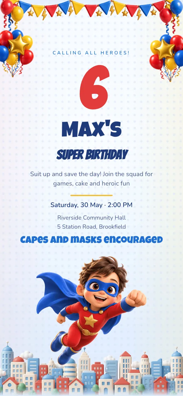 Hero Squad Birthday · Kids' birthday invitation design