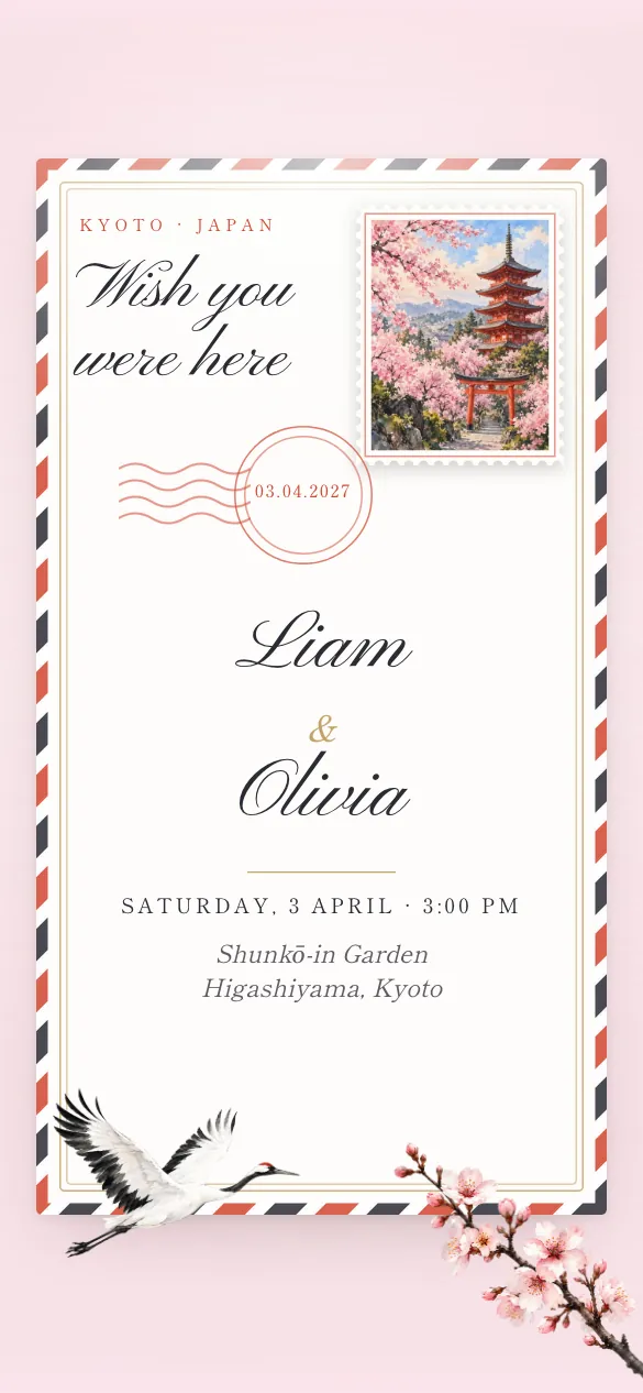 Kyoto Destination wedding invitation design