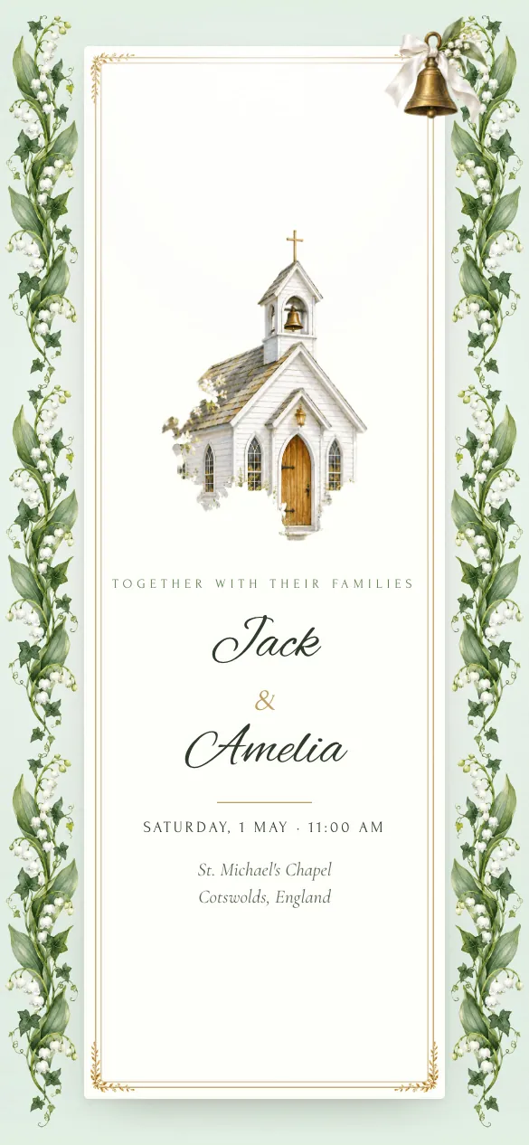Lily Chapel Christian wedding invitation design