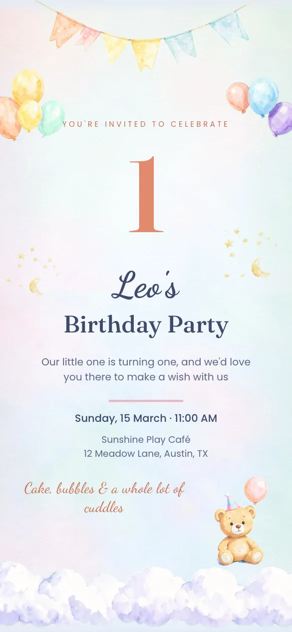 Little Cloud Kids' birthday invitation design