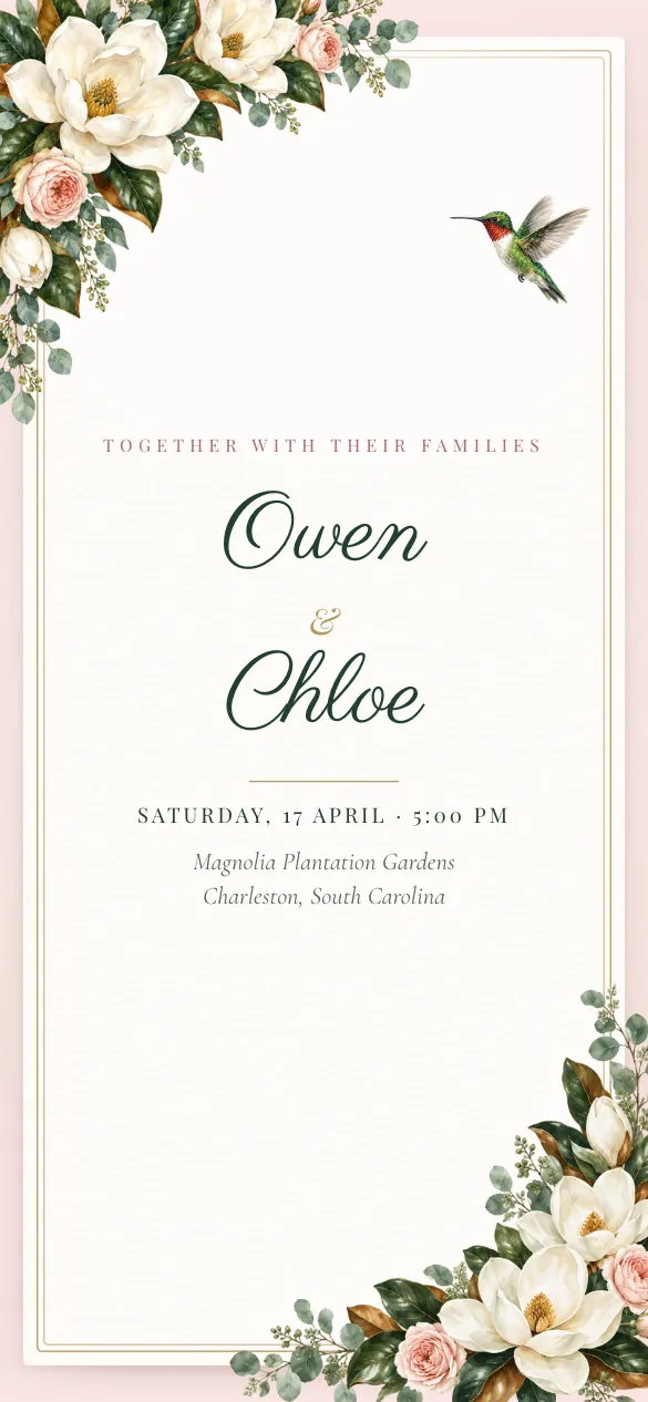 Magnolia House American wedding invitation design