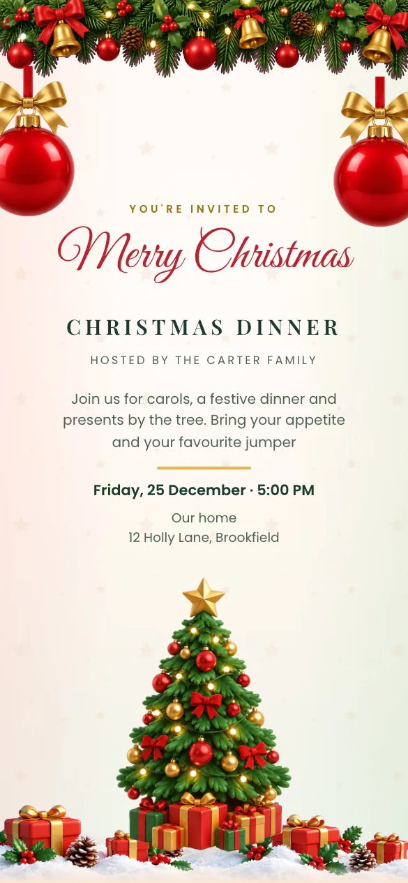 Merry & Bright Christmas invitation design