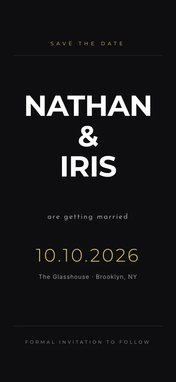 Midnight Minimal Save the date invitation design