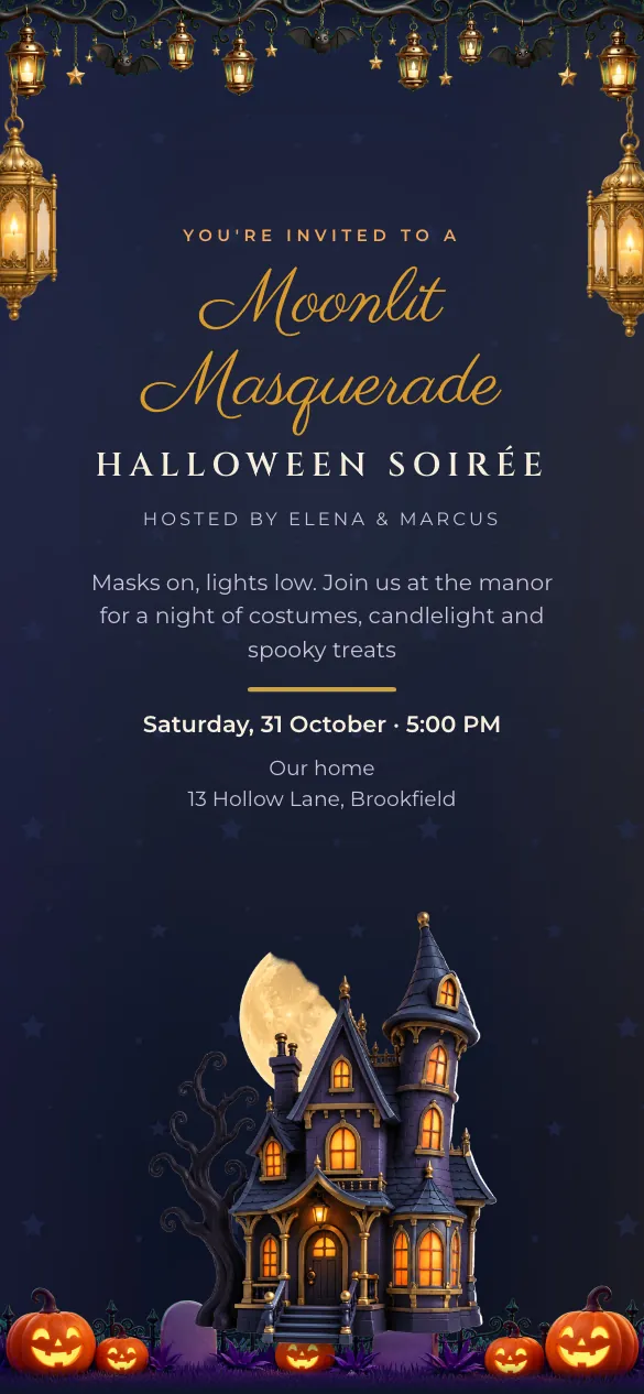 Moonlit Manor Halloween invitation design