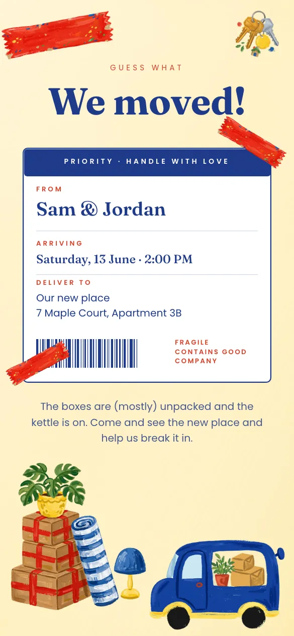 Moving Day Housewarming invitation design