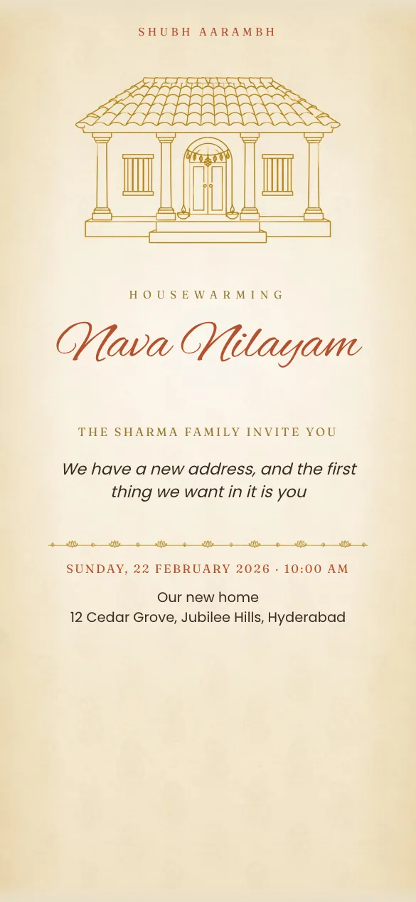 Nava Nilayam Housewarming invitation design