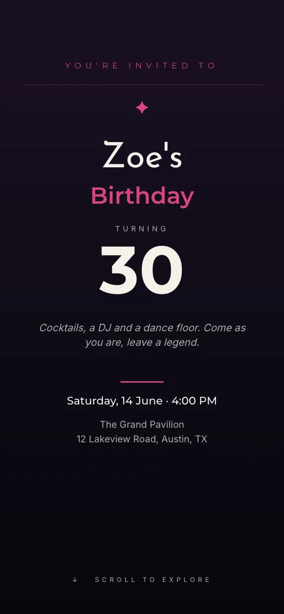 Neon Night Adult birthday invitation design