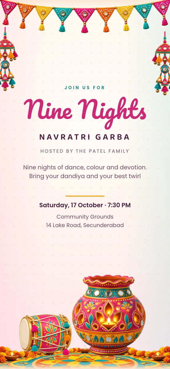 Nine Nights Navratri & Garba invitation design