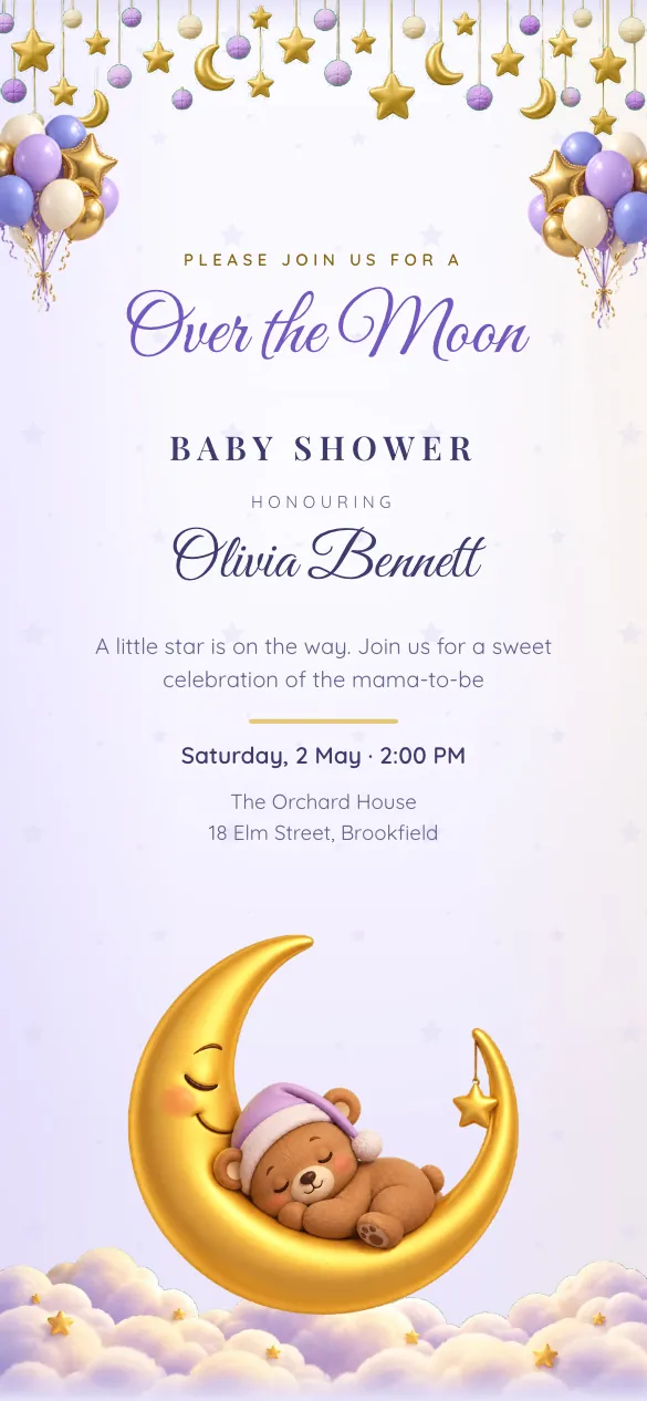 Over the Moon Baby shower invitation design