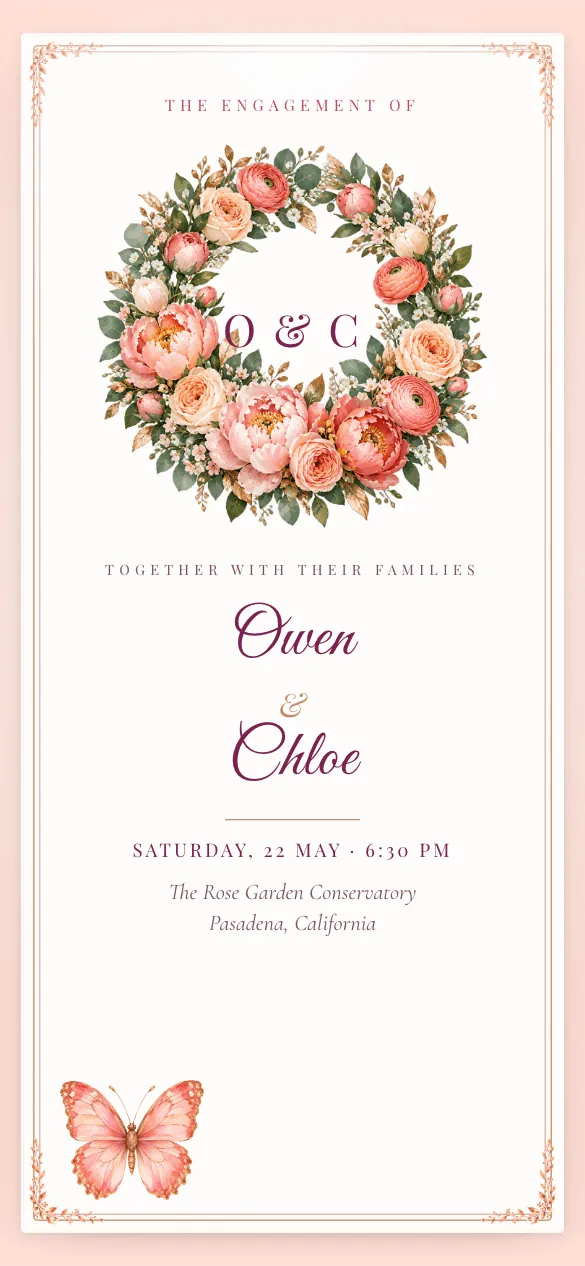 Peony Crest Engagement invitation design