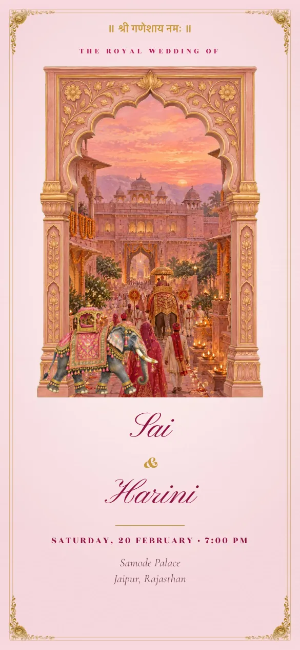 Rajwada Indian wedding invitation design