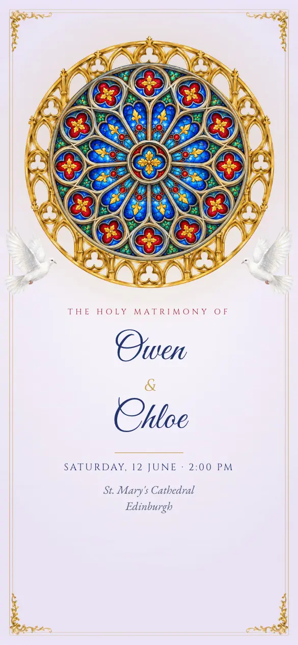 Rose Window Christian wedding invitation design