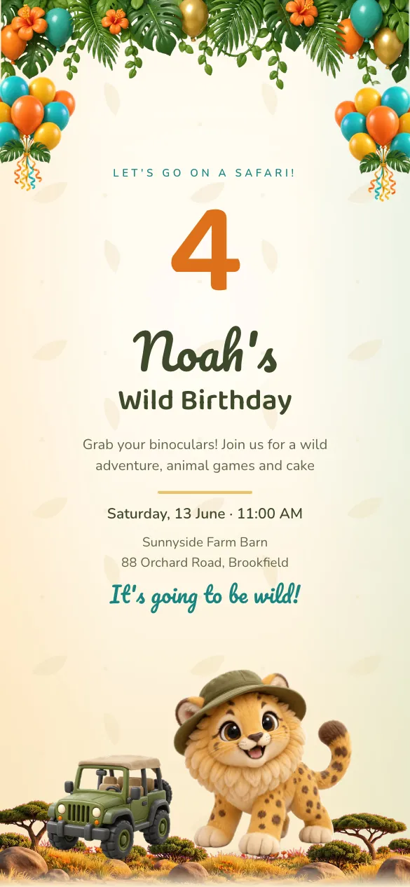Safari Adventure Kids' birthday invitation design