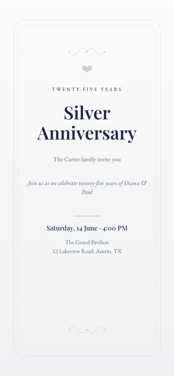 Silver Years Anniversary invitation design