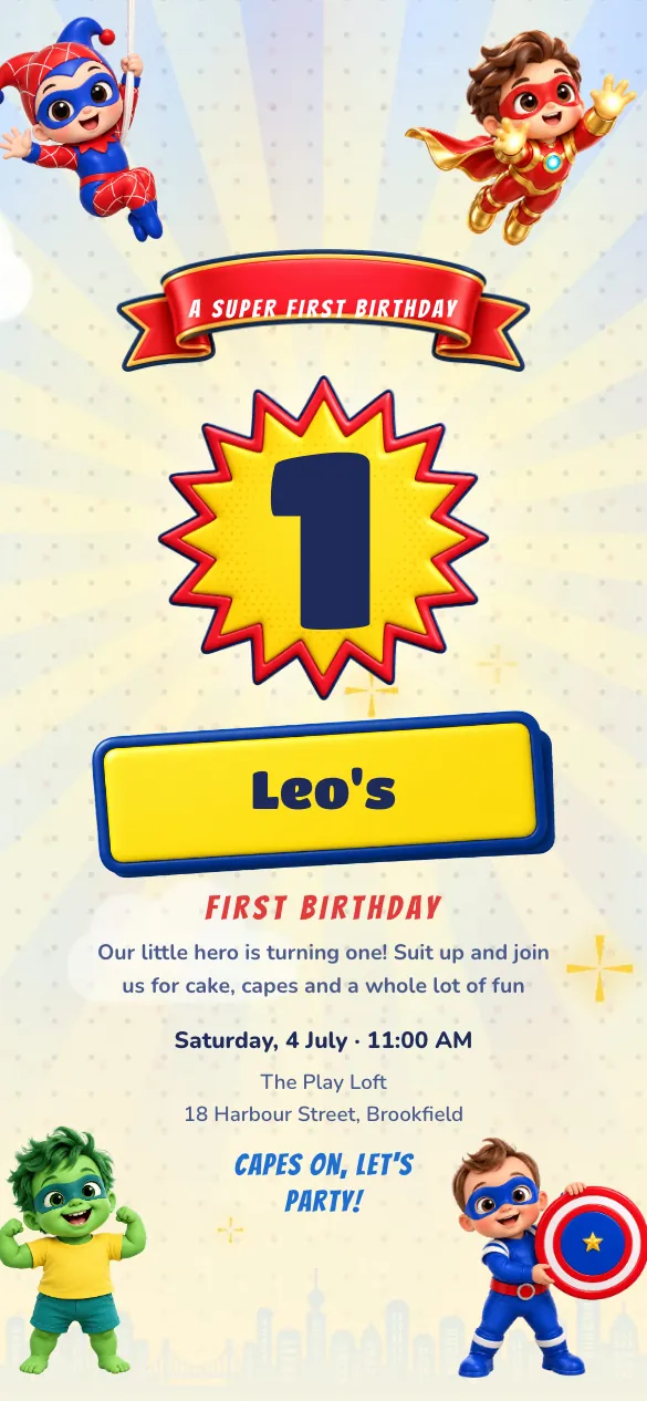 Super One Birthday invitation design