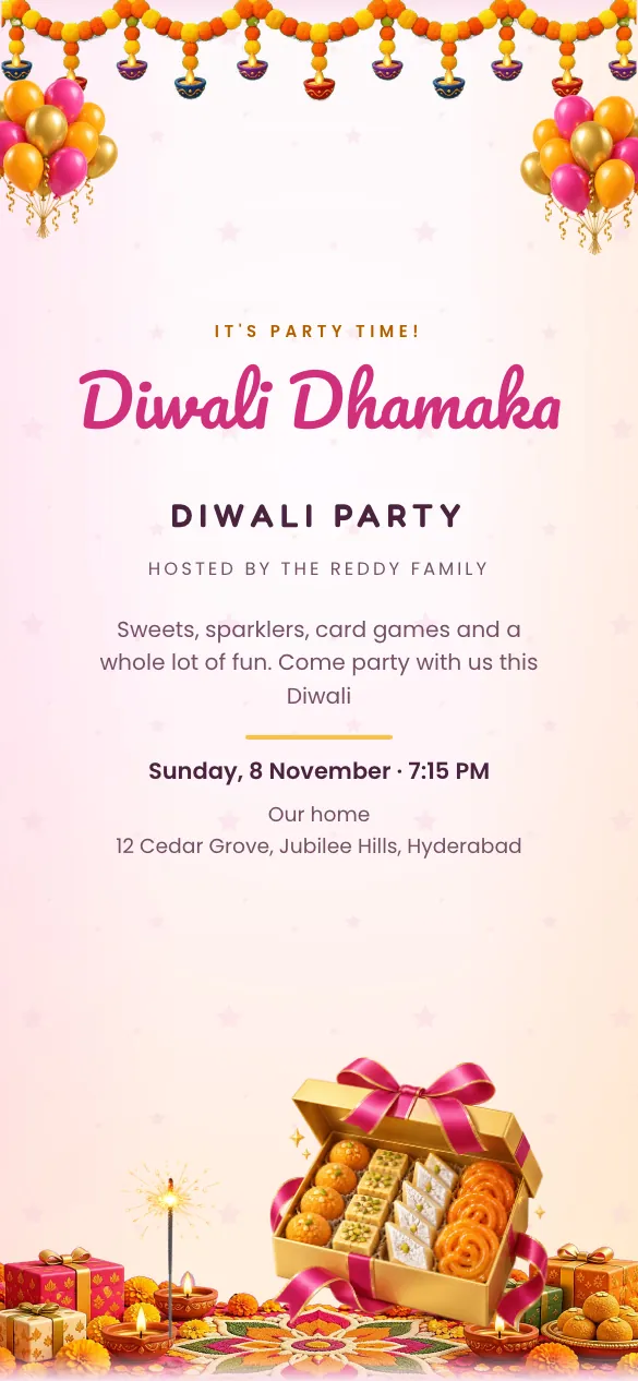 Sweet Sparkle Diwali invitation design