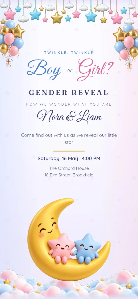 Twinkle Twinkle Gender reveal invitation design