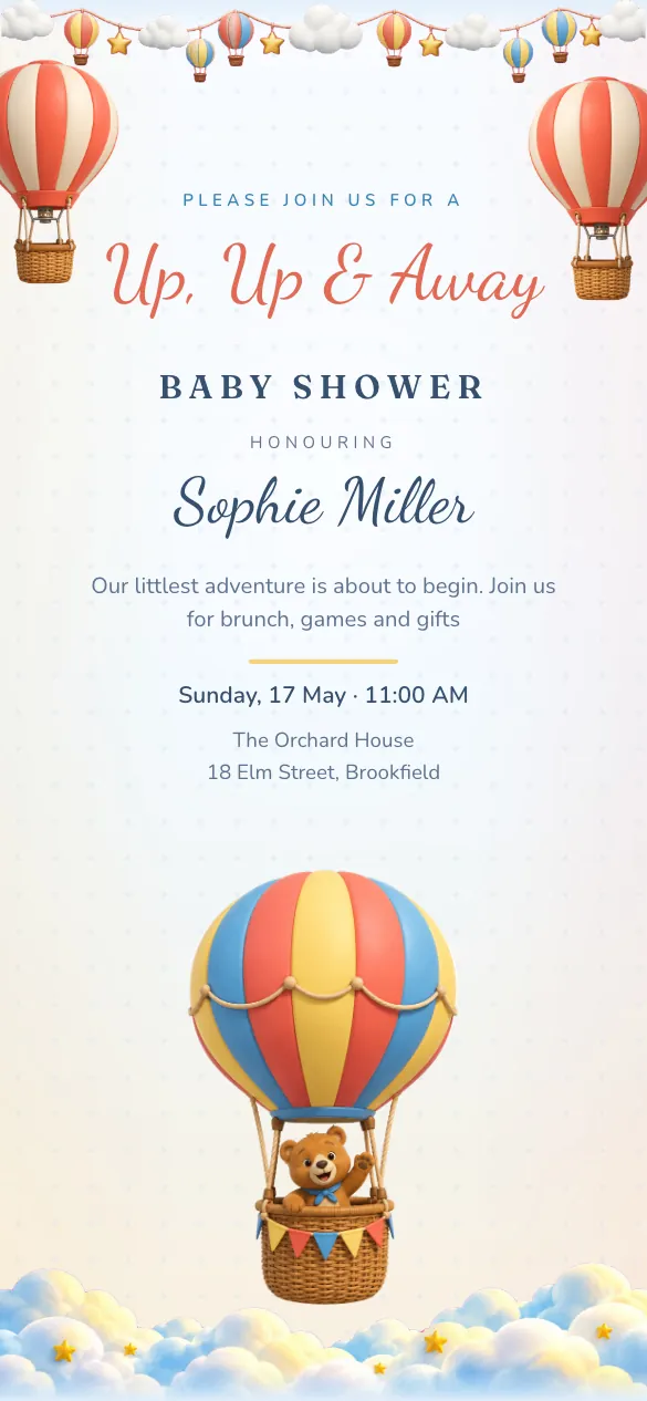 Up, Up & Away Baby shower invitation design