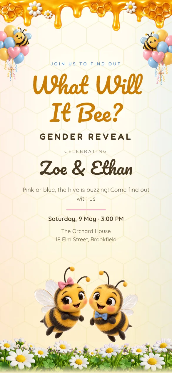 What Will It Bee? Gender reveal invitation design